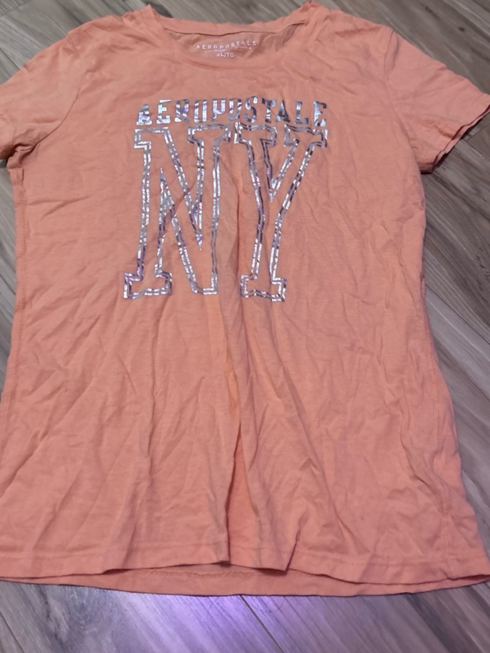 Aeropostale Peach Short Sleeve NY Sequin Logo Tee